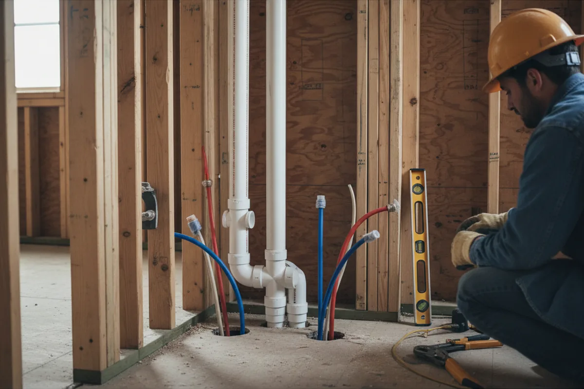 Drain and supply rough-in during Drain Cleaning in White Hall